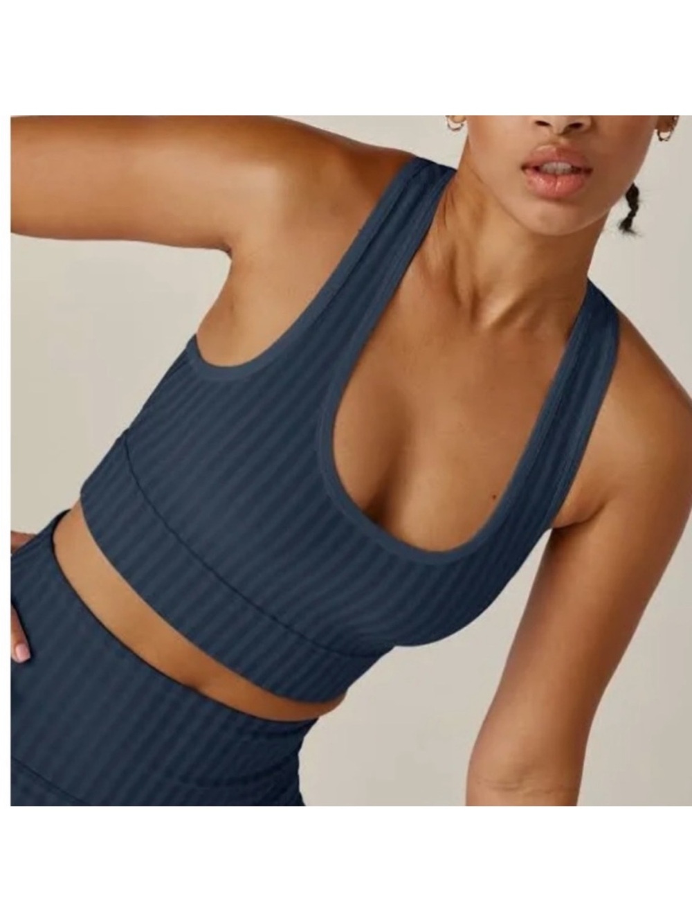 Beyond  Yoga Nocturnal Navy Striped Sports Bra size medium